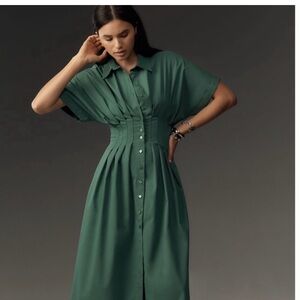 Anthropologie Exquise Tobie Button Front Pleated Shirt Dress